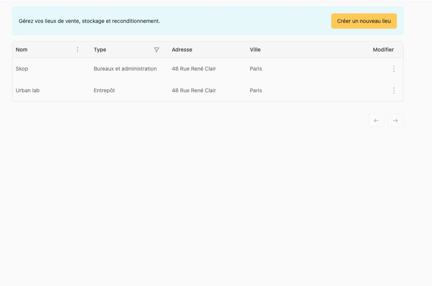 Gestion stock plateforme Skop