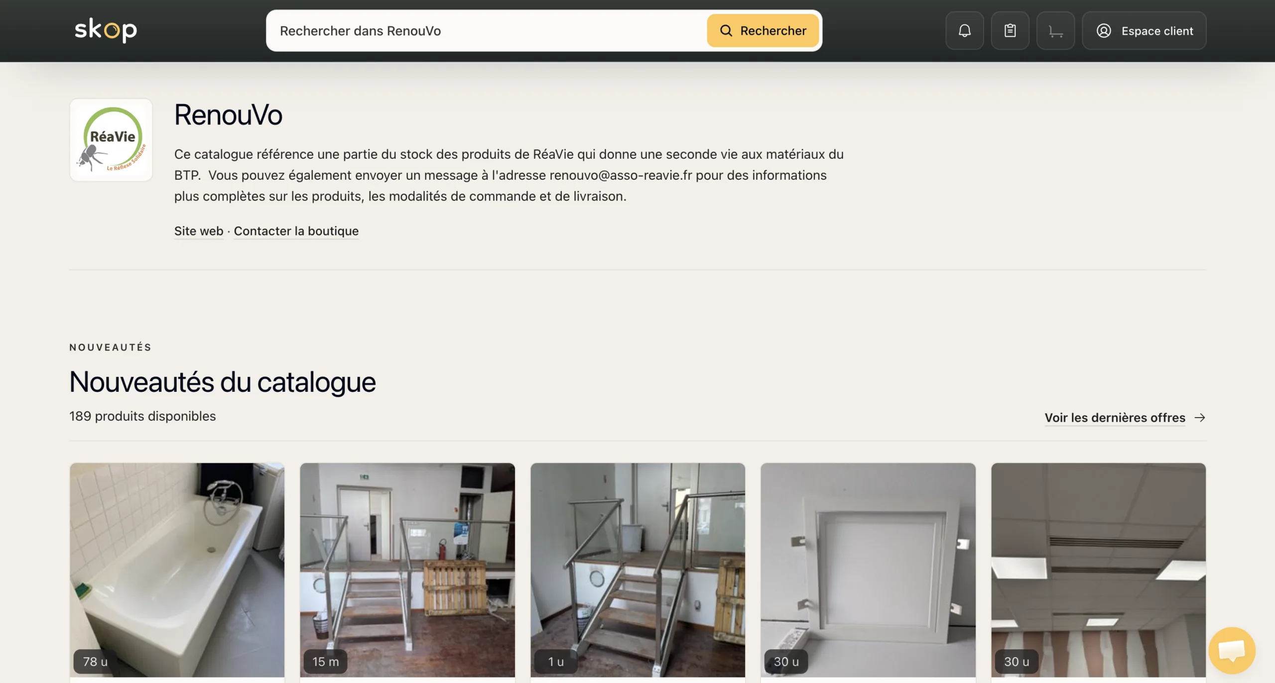 Tableau de bord Skop — gestion des stocks en temps réel