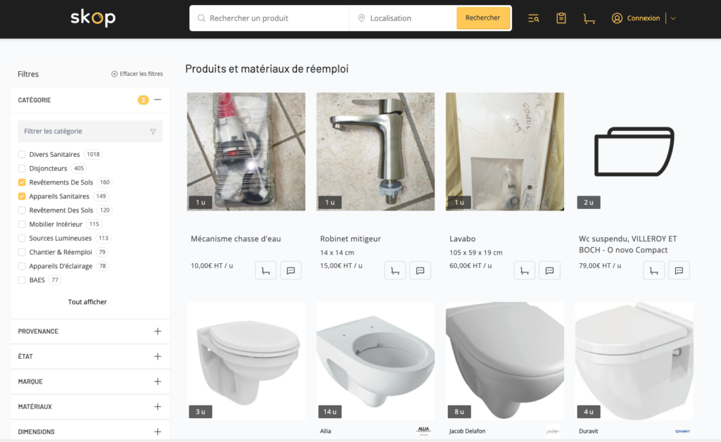 Marketplace skop, filtres activés